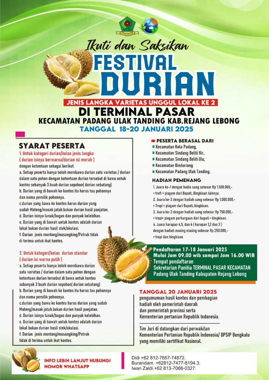 Festival Durian 2025 di Rejang Lebong: Ajang Promosi Durian Lokal ke Dunia!