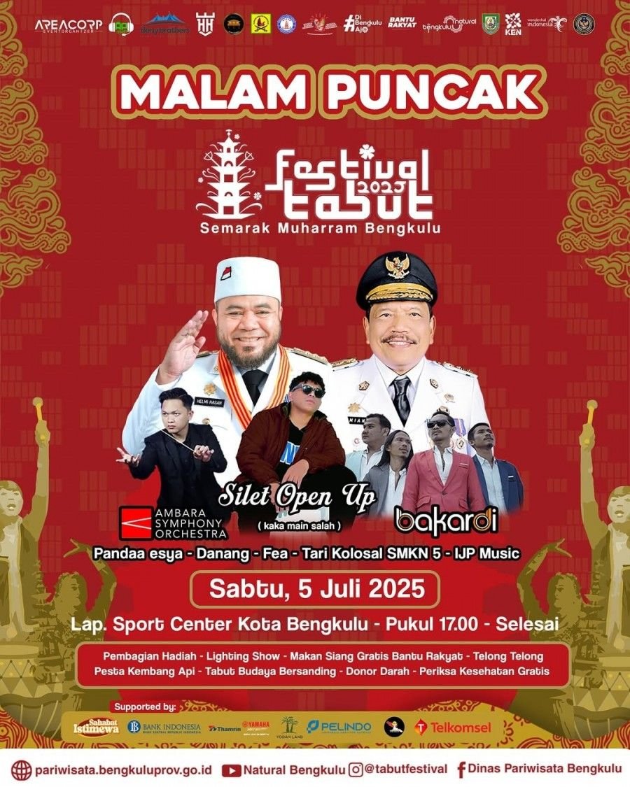 Malam Puncak Festival Tabut 2025: Semarak Muharram Bengkulu Ditutup Meriah, Ribuan Warga Padati Lapangan Sport Center